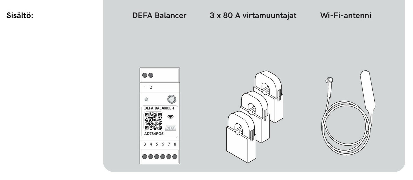 DEFA Balancer kuormanhallintalaite pakkauksen sisältö eLaturilta