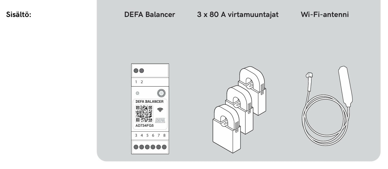 DEFA Balancer kuormanhallintalaite  pakkauksen sisältö eLaturilta 