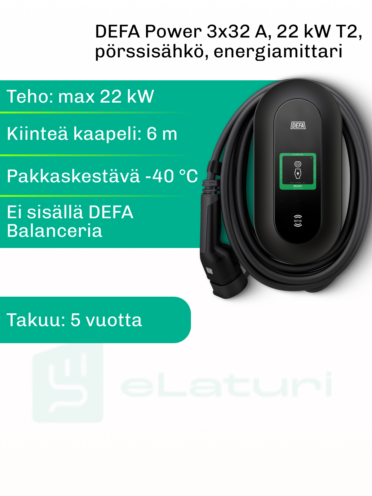 DEFA Power 22 kW latausasema ominaisuudet eLaturilta