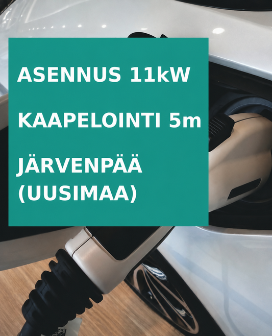 Latausaseman 11 kW asennuspaketti Järvenpäässä – 5 m kaapelointi ja ammattiasennus.