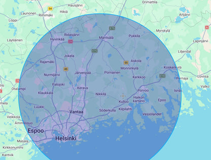 Sähköauton latausasennus 11 kW kaapelointi 15 m Uusimaa kartta 50 km Sipoosta