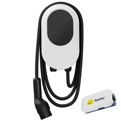 Valkoinen Volt Time One 22 kW ja Chargee Sparky WiFi-lähetin
