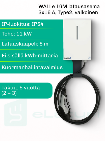 WALLe16M latausasema 11 kW latauskaapeli Type2, 8 m, ei sisällä kWh- mittaria, eLaturilta 